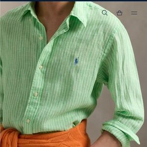 100% linen Ralph Lauren Green Casual Button Down Shirt Medium